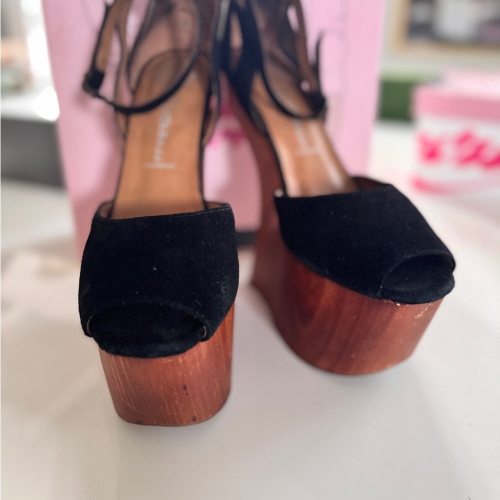 🔥 Jeffrey Campbell “Havana Str8t Up” Sculptural Wedge Heels – Black Suede 🔥